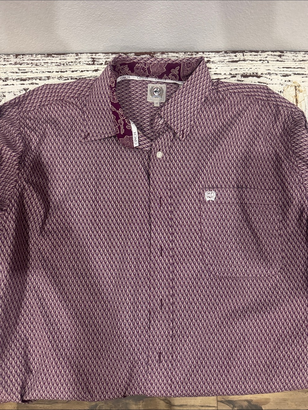 Cinch Men's Button-Down Shirt in Maroon purple Pattern